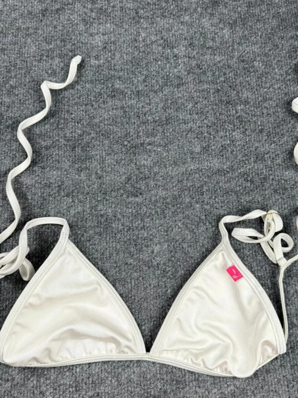Chynna Dolls Bikini Top Medium White Shimmer Triangle String Swim USA Made M